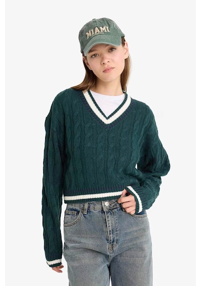 Defacto Coool Regular Fit V Yaka Kazak C7321ax25wngn744 Yeşil
