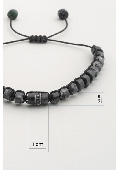 Doğal Kalsedon Taşlı Ayarlanabilir Gümüş Erkek Bileklik Rodyum 33484787