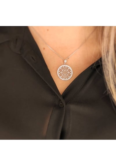Oriental Kuyumculuk Jewellery Taşlı Yuvarlak Yaşam Çiçeği Gümüş Kolye Gümüş