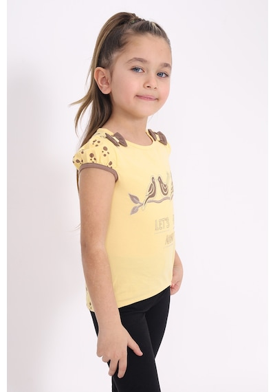 Toontoy Kids Toontoy Kız Çocuk Nakış Detaylı Tişört Sarı