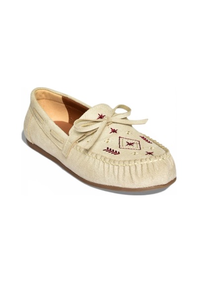 Fox Shoes Y996073102 Bej Süet Renkli Motif İşlemeli Kadın Babet Bej