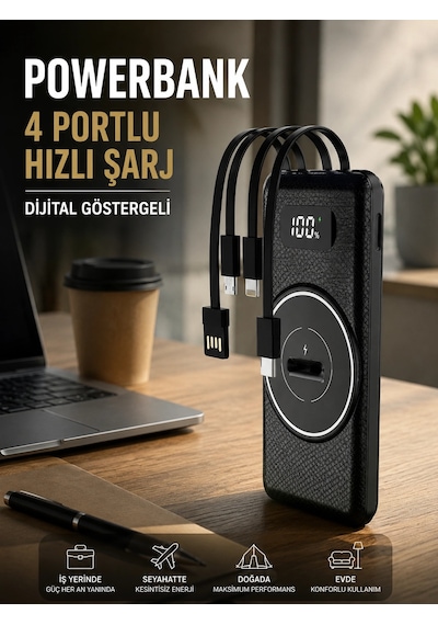 Hızlı Şarj Dijital Göstergeli Powerbankli Çoklu Şarj Özelliği Çok Renkli 71924010
