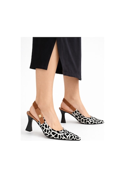 Dadwolf Kadın Slingback Topuklu Ayakkabı Sivri Burun 5,5 Cm Orta Topuk Bantlı Zarif Günlük Ofis Stiletto Siyah Beyaz