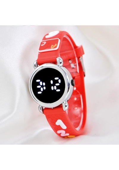 4-9 Yaş Kırmızı Renk Şirin Tasarım Unisex Kız Çocuk Led Kol Saati St-304147