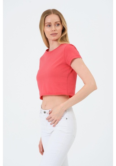 Kadın Kısa Kollu Oversize Crop Pembe