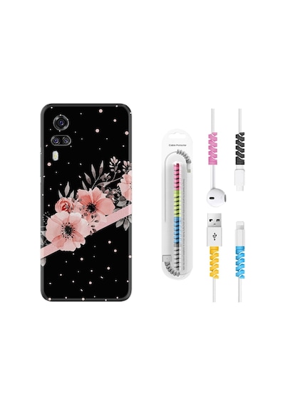 Vivo Y51 Kılıf Kablo Koruyuculu Flowers Dots 1423