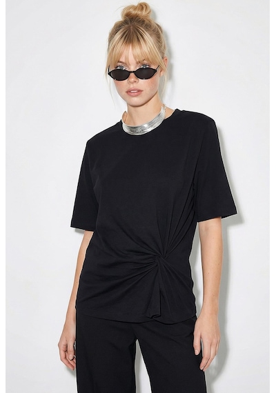 Shade Kadın Vatkalı Omuz Detaylı Düğüm Detaylı Kısa Kollu T-shirt 1067 60286068 - Siyah