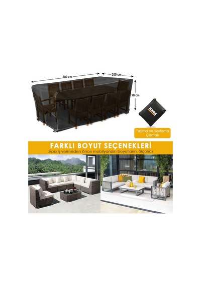 Bahçe Mobilyası Örtüsü, 300-200-90cm, Ağır Hizmet Oxford Kumaş, Su Geçirmez, Dış Mekan Veranda Masa Örtüsü, Havalandırmalı Masa Ve Sandalye Koruma Kılıfı Siyah