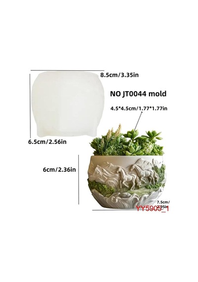 Yy5905 Koşan Atlar Kabartmalı Yuvarlak Sukulent Saksı Silikon Kal