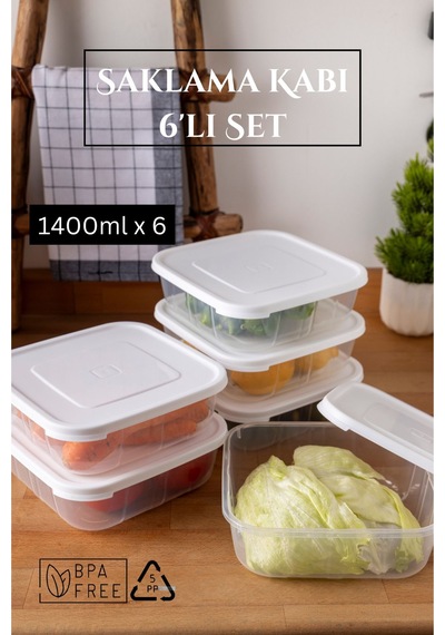 6 Parça Sızdırmaz Saklama Kabı 1.4 Lt - Beyaz Beyaz