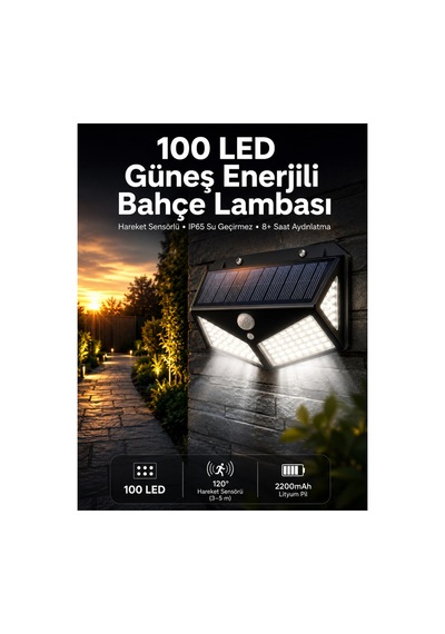 Solar Sensörlü Duvar Lambası Bahçe Lambası Parlak Beyaz Işık Suya Dayanıklı Çok Rnekli