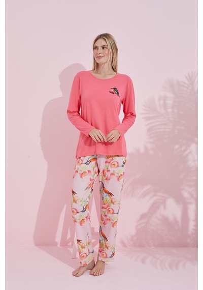 Siyah İnci Pamuklu Örme Pijama Takım 24240168 Narçiçeği