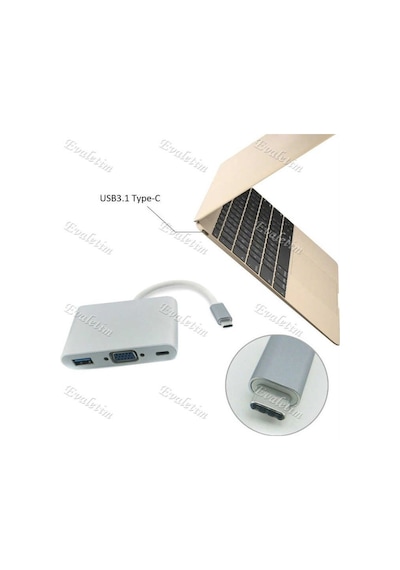 Usb 3.1 Type C To Vga Usb 3.0 4961A Çevirici Dönüştürücü Adaptor