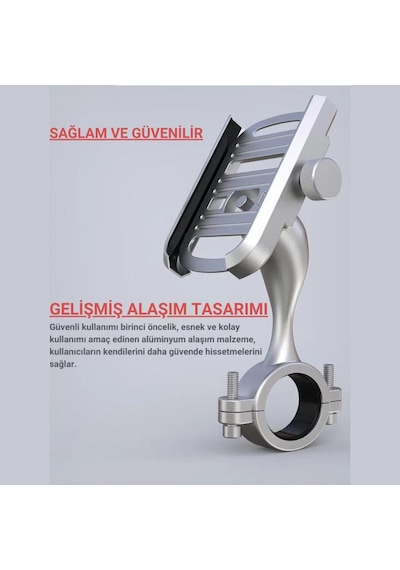 Coofbe Alüminyum Gidon Sıkıştırmalı Motosiklet Telefon Tutucu Scooter Bisiklet Telefon Tutucu Sarsılmaz Siyah