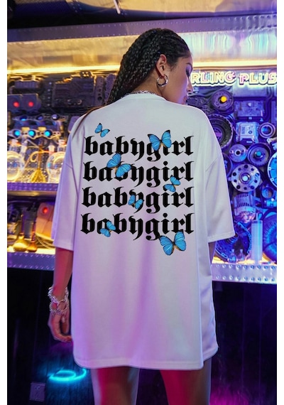 Unisex Babygirl Baskılı Tasarım Tshirt Beyaz