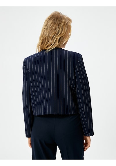 Koton Blazer Ceket Kapaklı Cepli Standart Kesim Lacivert Çizgili 4sak50047uw Lacivert