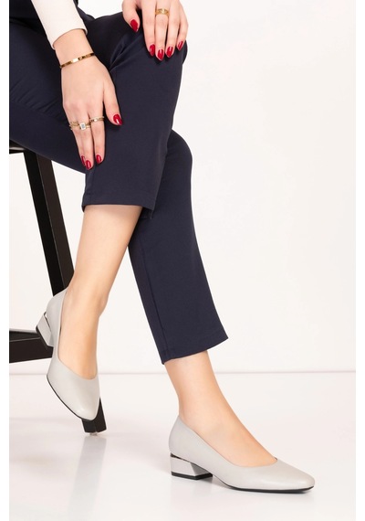 Gondol Hakiki Deri Kısa Topuklu Ayakkabı Vdt.07 Gri