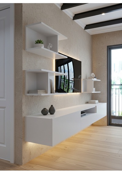 Resital Ledli Duvara Monte Tv Sehpası - Beyaz - W6014-1 Beyaz