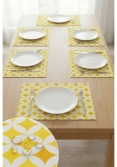 Yemek Masası Tabak Altlığı 6'lı Set Leke Tutmaz Dikdörtgen Kumaş Supla Tabak Altlığı 35x45 Sarı