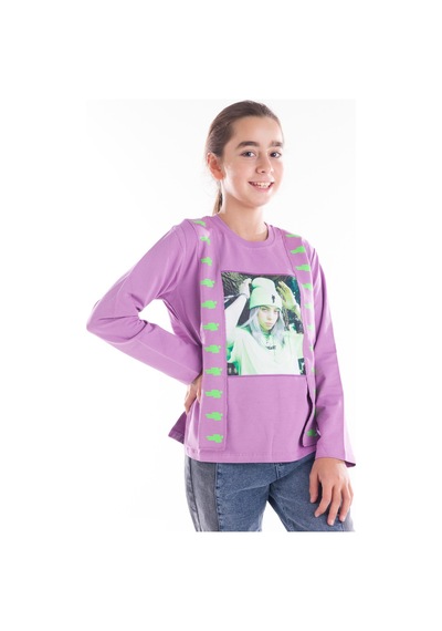 İrem Çocuk Giyim Kız Çocuk Önü Kız Resim Baskılı Lila Renk Sweatshirt Lila