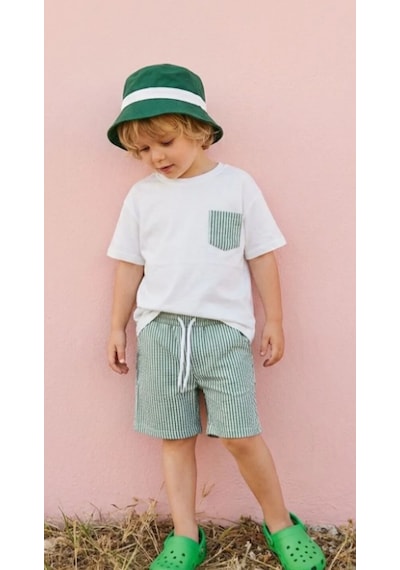 Baby Lory Kids Store Çizgili Şort Takım Yeşil - Beyaz