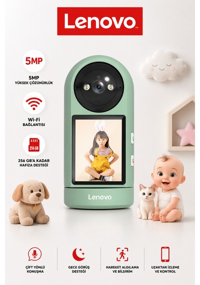 Lenovo 5mp Ekranlı Görüntülü Konuşulabilen Bebek Kamerası Evcil Hayvan Ve Yaşlı Bakım Güvenlik Kamerası
