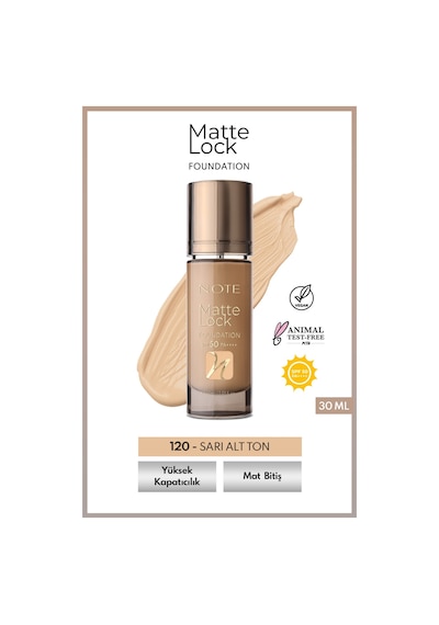 Note Matte Lock Foundation 120 Medium Beige Spf 50 Yoğun Kapatıcı Mat Bitişli Fondöten