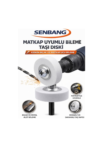 Senbang Matkap Uyumlu Bileme Taşı Diski Metal, Bıçak Ve Matkap Ucu Bileme Parlatma Taşlama Aparatı