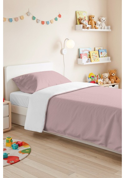 Pudra Minimal Genç Kız Odası Tek Kişilik Pike Takımı - Kapitone Pembe 160x220 Cm Yatak Örtüsü Gri
