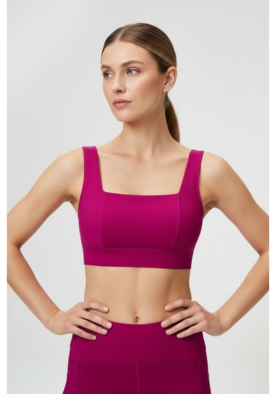 Yüksek Bel Toparlayıcı Tayt & V Sırt Destekli Spor Sütyeni - Sculpt Set Fuşya