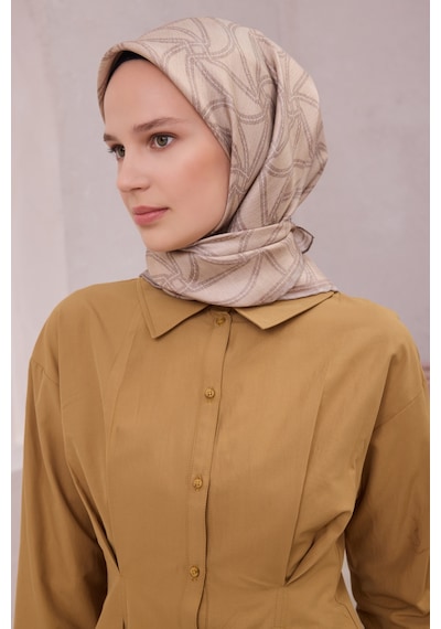 BELLİ Geometrik Desen İpek Twill Eşarp 4221d01 Taş - 83