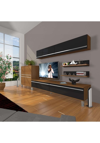 Decoraktiv Eko 6y Mdf Std Krom Ayaklı Tv Ünitesi Tv Sehpası Beyaz - Antrasit