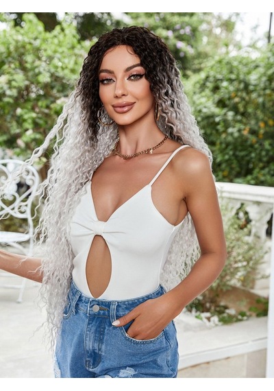 Afro Dalga Fiber Sentetik Tül Peruk - Siyah / Gri Ombreli Çok Renkli