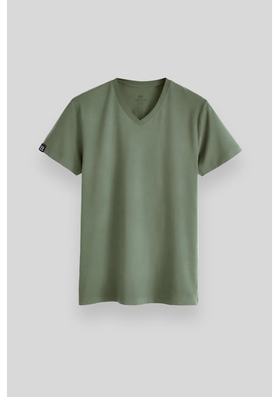 Tommy Life Açık Yeşil Basic Kısa Kol Standart Kalıp V Yaka Erkek T-shirt - 87912 CAMEL