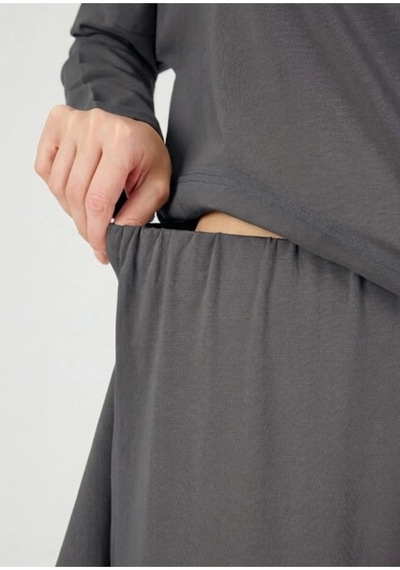 Butikgiz Kadın Tesettür Tunik Pantolon Rahat %100 Pamuklu 2'li Alt Üst Takım Antrasit