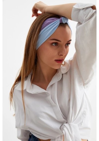 Kadın Fenomen Style Pamuklu Penye, Kaymaz, Yumuşak, Esnek, Saç Bandı Bandana - Tek Ebat / Mavi-mor Mavi-mor