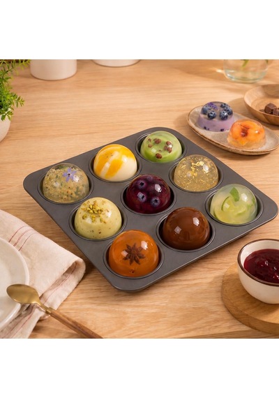 30017 Silikon 9lu Muffin Kalıbı Köstebek Kek Kalıbı Antrasit 24,5cm Çok Renkli
