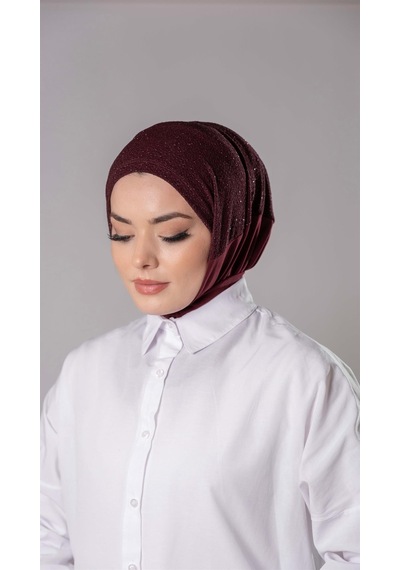Hürrem Bone Bordo Pratik Hazır Geçmeli Tesettür Eşarp Sandy Kumaş Arkadan Çıtçıtlı 2206 16