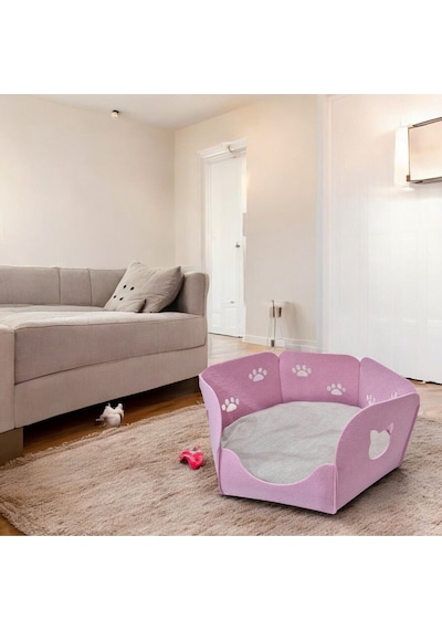 Kedi Yatağı Yuvası Evi Minderli Taşınabilir 3 Mm Keçe Altıgen Tasarım Yuva+minder Pembe