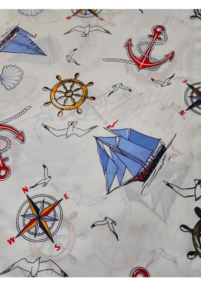 Bebek Özel Bir Metre Pamuklu Kumaş Denizci Gemi Desenli 240 Cm Eninde 100x240 Cm Çok Renkli