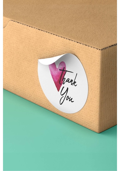 90 Adet Thank You Teşekkür Etiketi Pembe Kalpli 3x3cm St2045 Çok Renkli