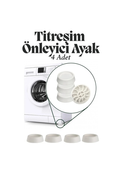 4'lü Çamaşır Bulaşık Makinesi Titreşim Önleyici Ayak Yükseltici Siyah Eşya Altlığı Ses Önleyici Ayak Beyaz