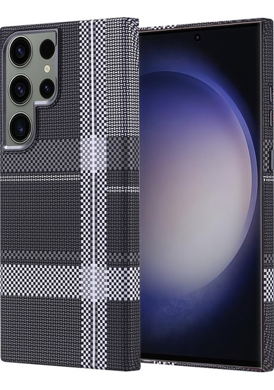 Samsung Galaxy Uyumlu S23 Ultra Karbon Fiber Desenli Ve Magsafe Şarj Özellikli Ultra Slim Phantom Premium Sert Pc Kapak Grey Black