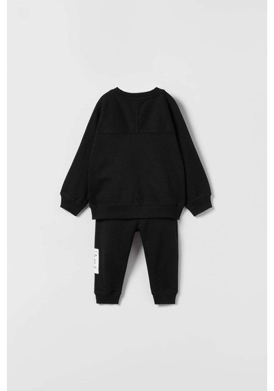 Monila Unisex Siyah Basic Baskılı 3 İplik Kumaş Eşofman Altüst Takım