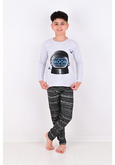Vitmo Erkek Çocuk Pijama Takımı Moon Uzun Kollu Pamuklu Gri