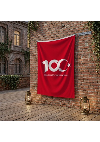 Kırmızı Türkiye Cumhuryetinin 100.yılı Poster Bayrak Raşel Kumaş 100x150 Cm Ata53 Diğer