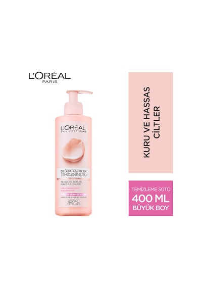 L'Oreal Paris Değerli Çiçekler Kuru ve Hassas Ciltler için Temizleme Sütü 400 ML