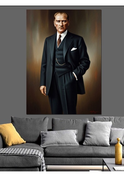 Ahşap Tablo Siyah Takım Elbiseli Atatürk İnsan Figürlü Tablolar