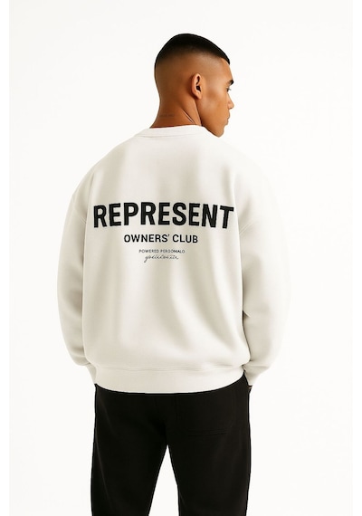 Benroma 3 İplik Penye Represent Baskılı Unisex Sweatshırt Beyaz