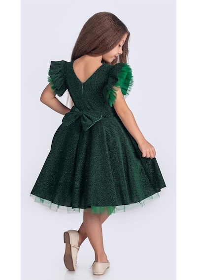 Mnk Baby & Kids Simli Şanzelize Kız Çocuk Abiye Elbise M00669 Yeşil